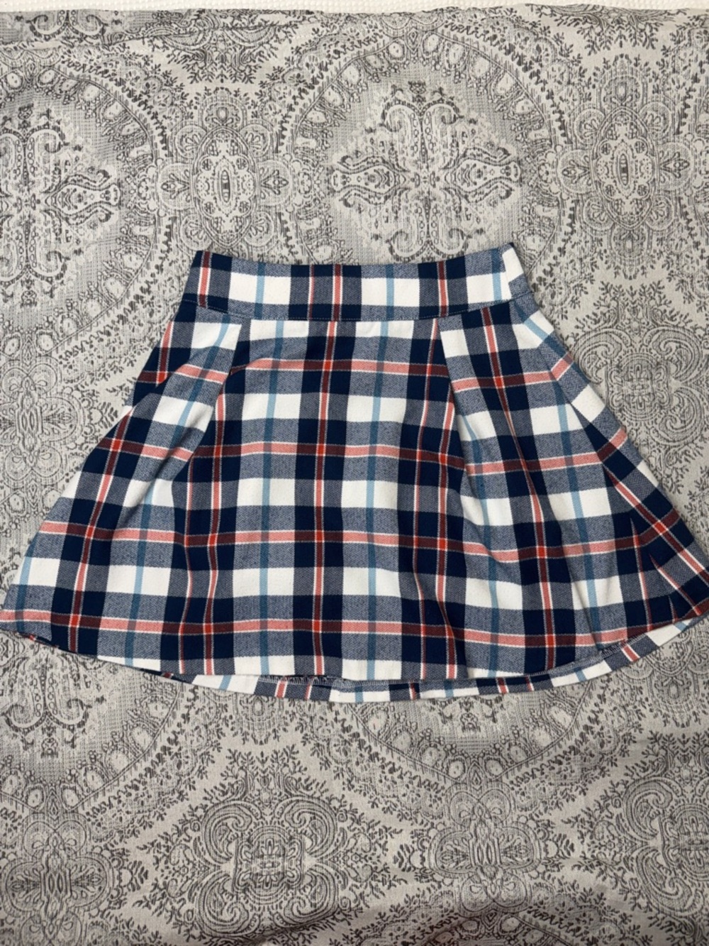 COPPER KEY Plaid  A-Line Mini Skirt in Navy, White & Pink - Size XS